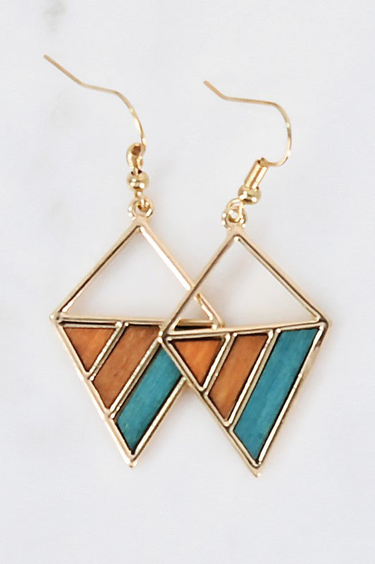 Geo Diamond Wood Earrings