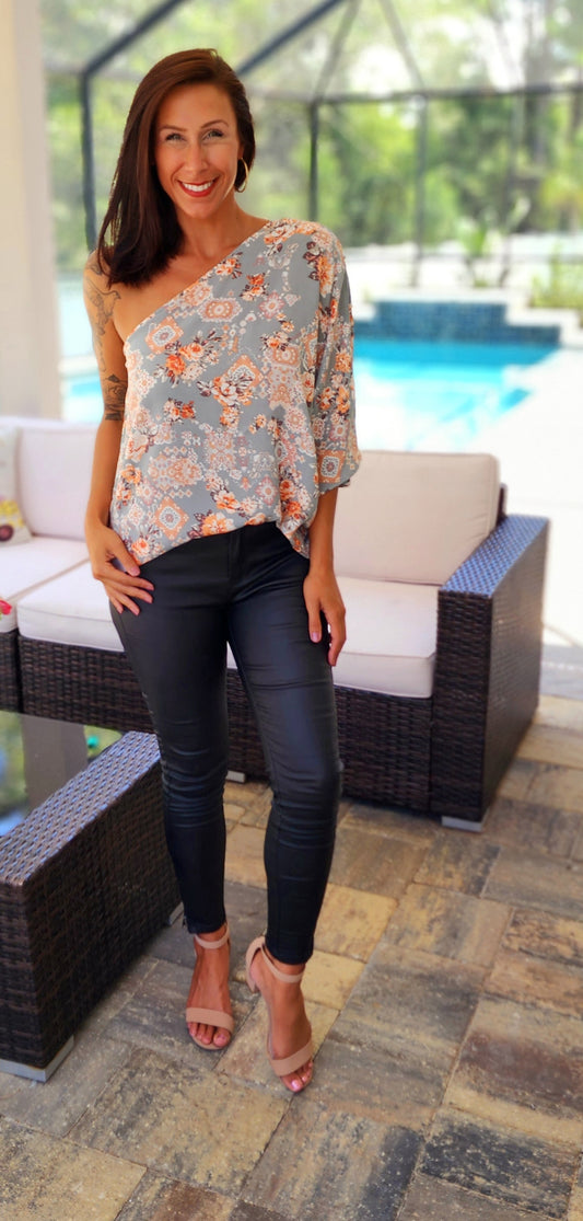 One Shoulder Floral Top