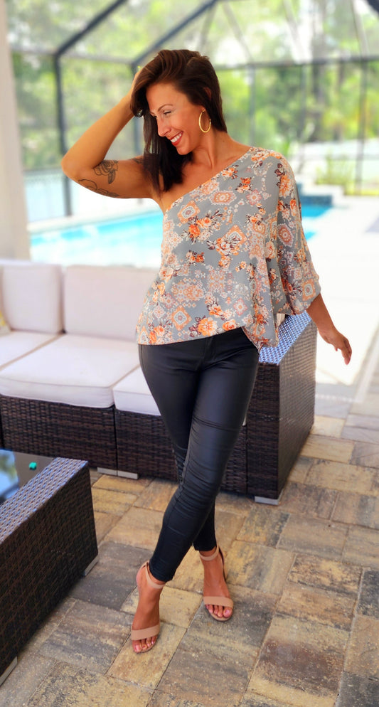 One Shoulder Floral Top