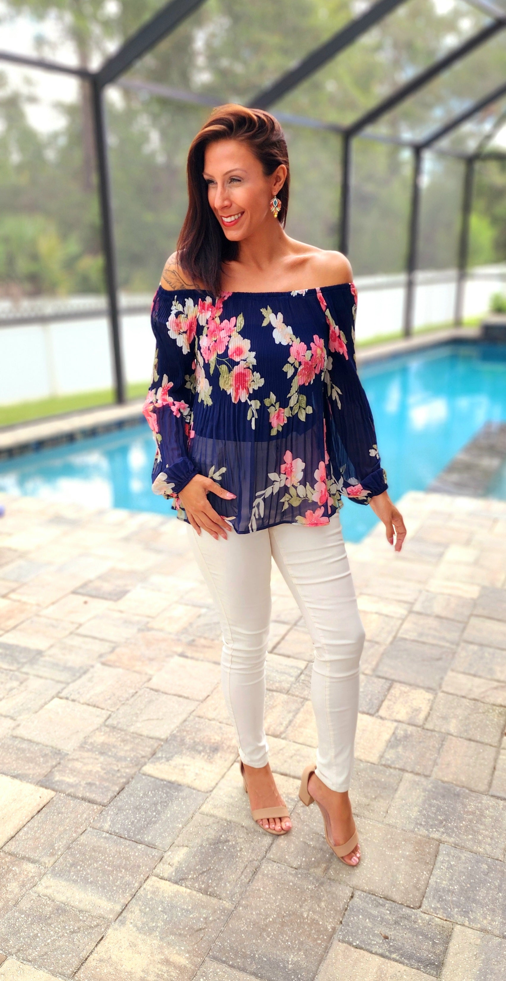 Navy Floral Chiffon Blouse