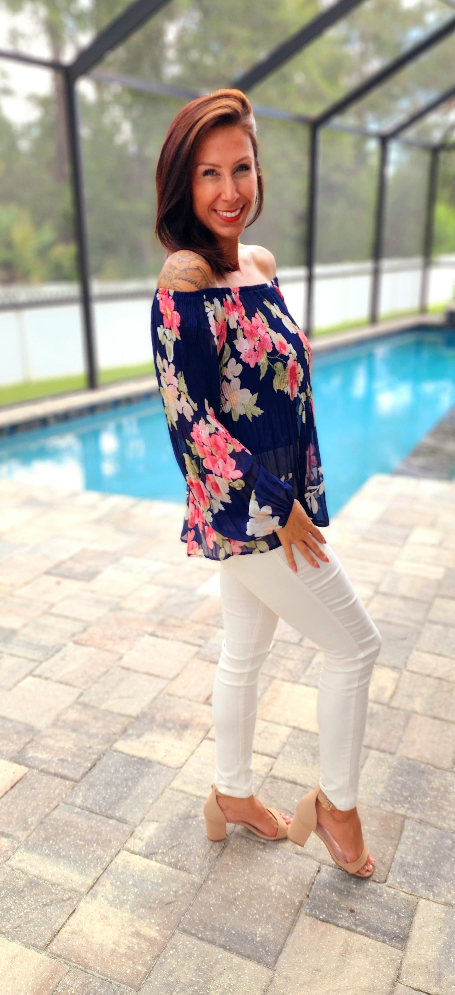 Navy Floral Chiffon Blouse