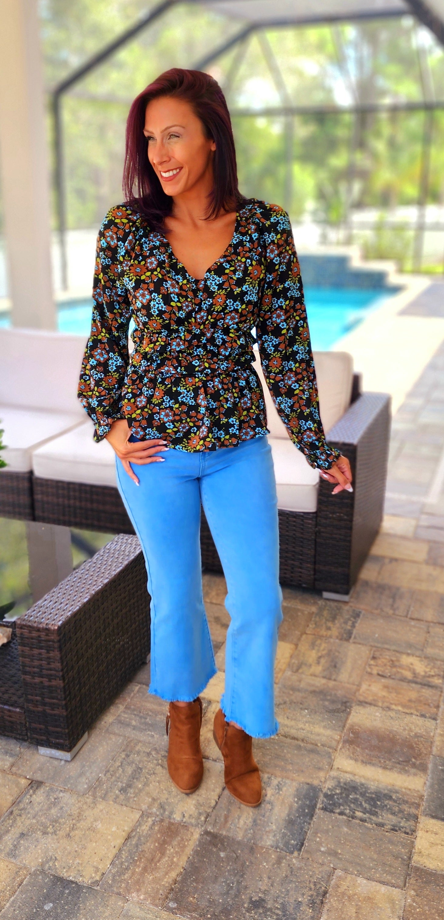 Falling For Retro Floral Blouse