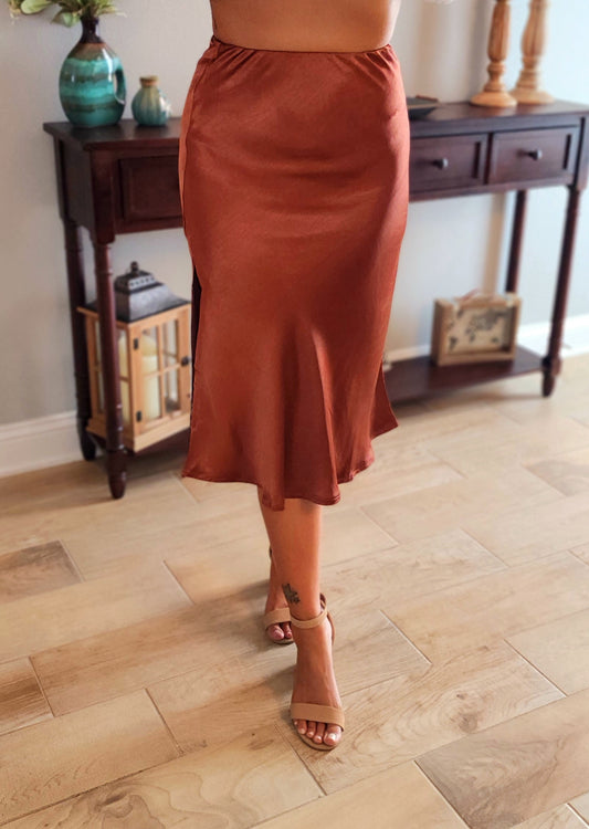 Jenni Bronze Satin Skirt
