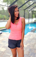 Load image into Gallery viewer, Neon Coral Henley Tank
