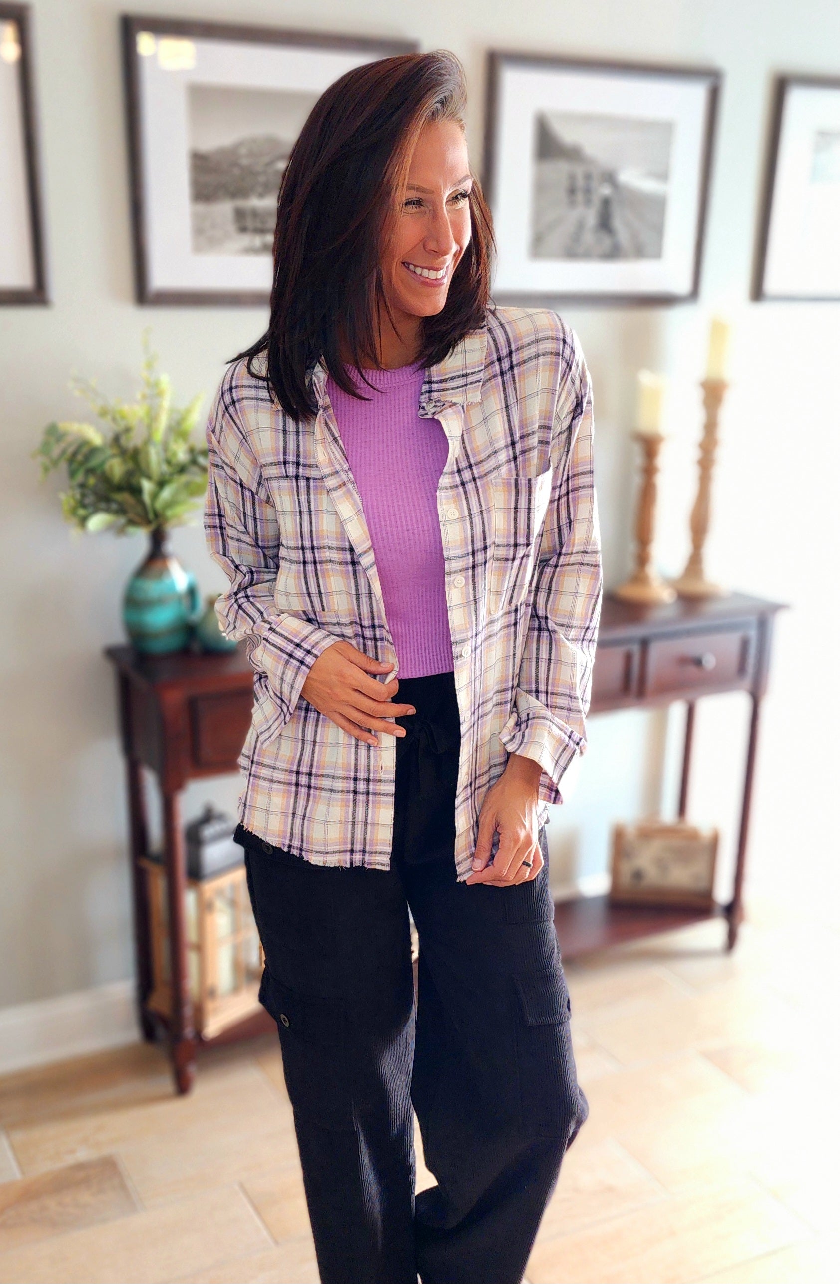 Lily's Lilac Plaid Button Up