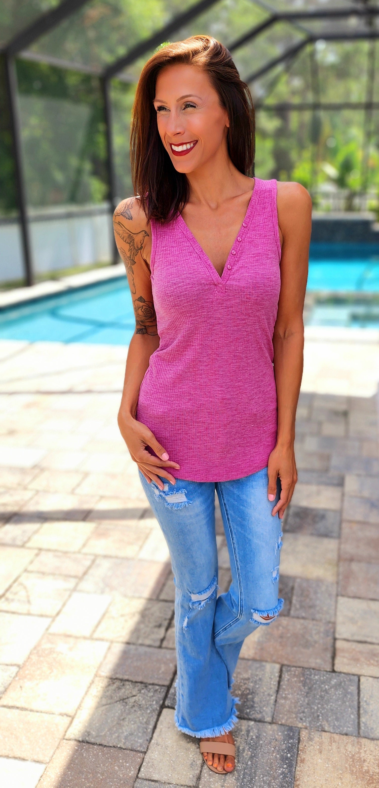 Magenta Heathered Tank