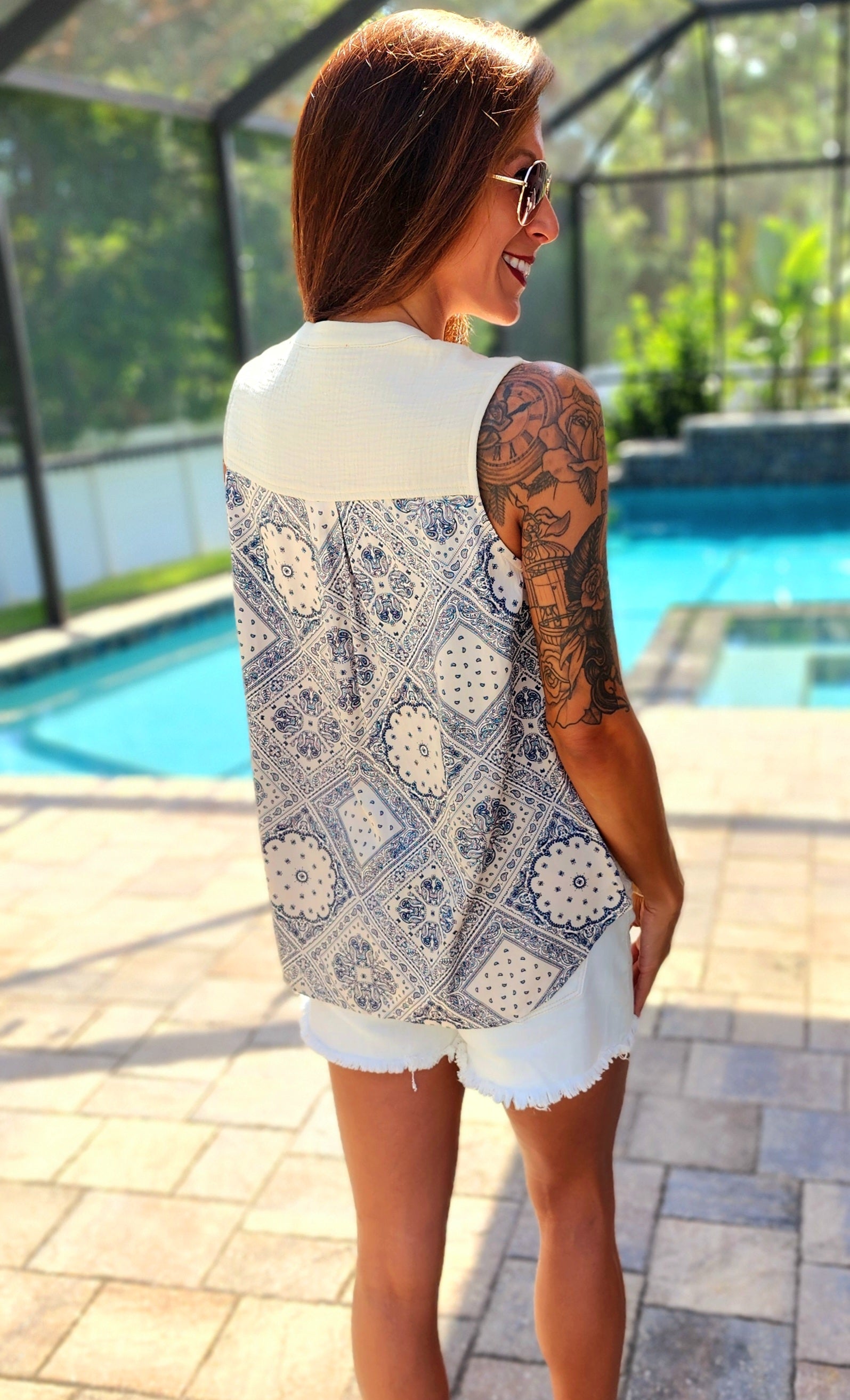 Paisley Sleeveless Button Up