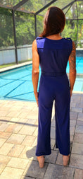 Load image into Gallery viewer, Navy Base Surplice Belted Jumpsuit
