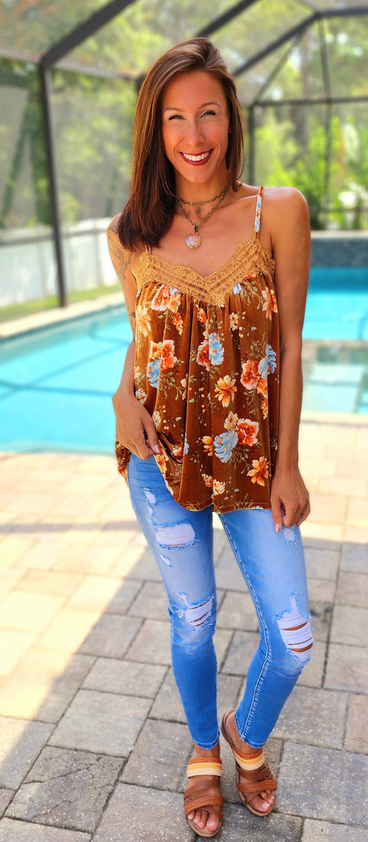 Sparks Joy Velvet Lace Tank