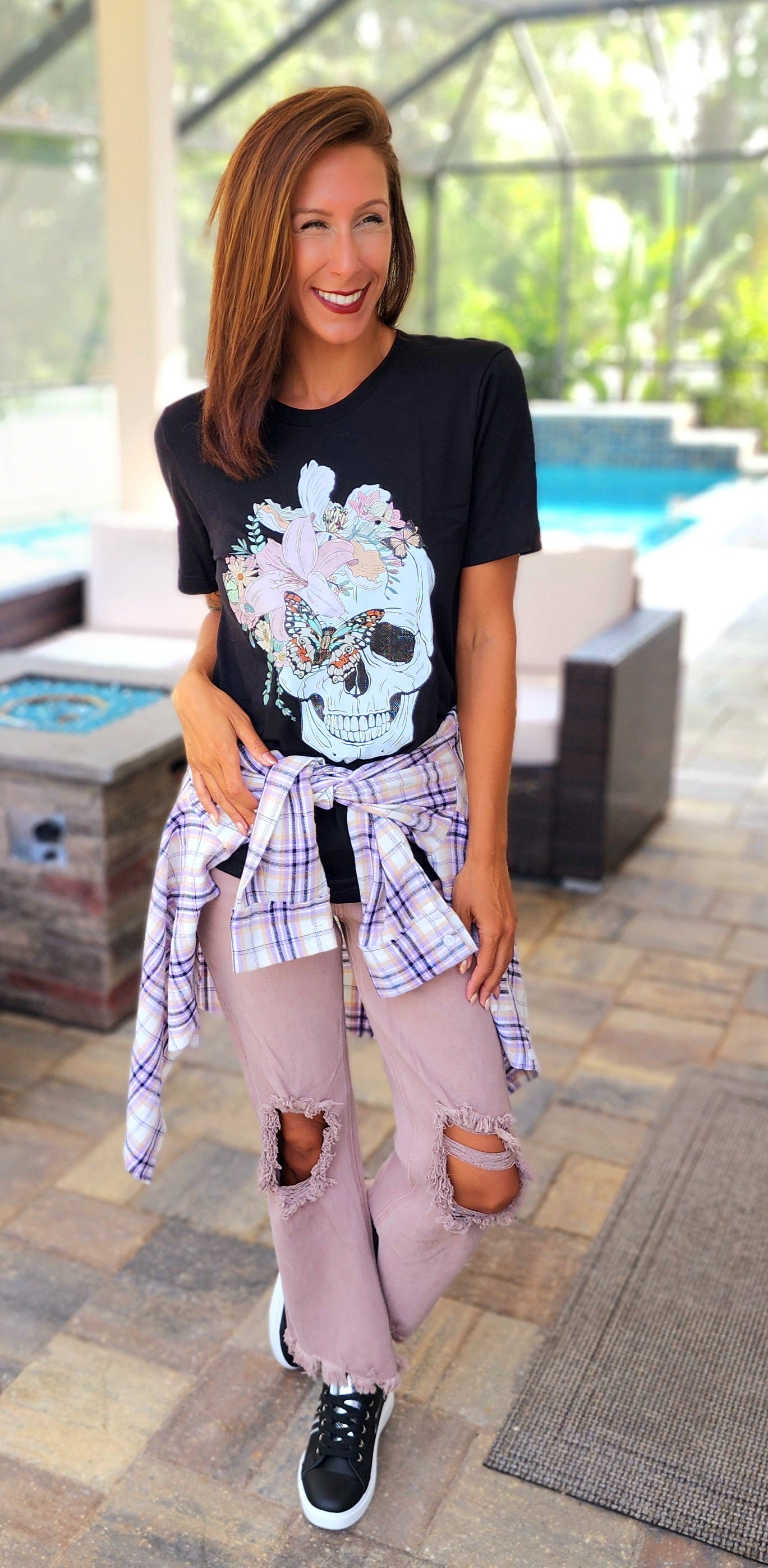 DS-Floral Skull Graphic Tee