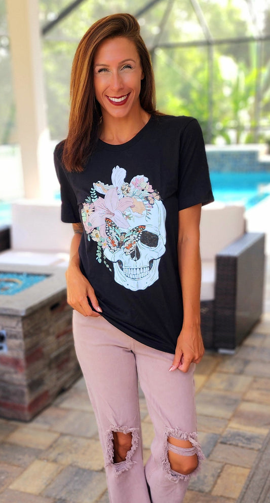 DS-Floral Skull Graphic Tee