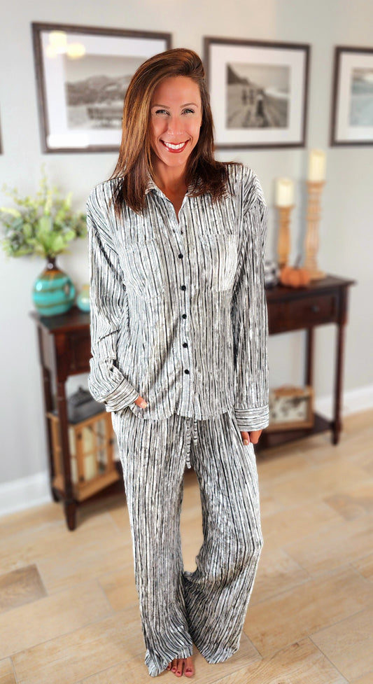 Gianna Stripe Velvet Pajama Set