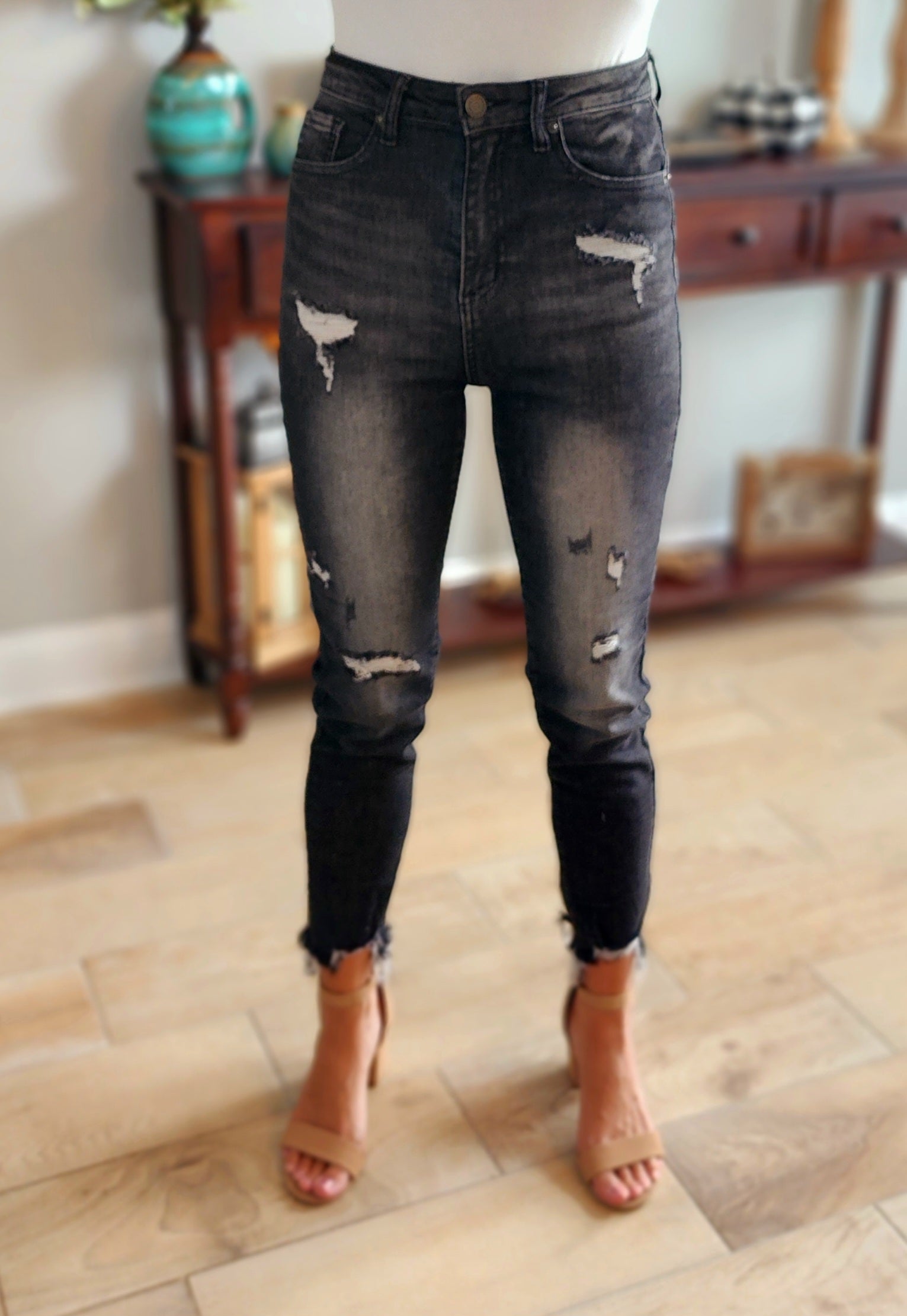 Anika Distressed Risen Skinny Denim