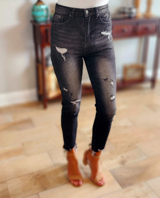 Anika Distressed Risen Skinny Denim