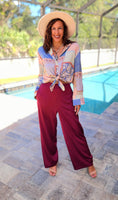 Load image into Gallery viewer, Nikki Burgundy Satin Wide Leg Pants
