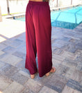 Load image into Gallery viewer, Nikki Burgundy Satin Wide Leg Pants
