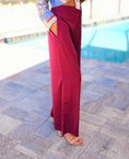 Load image into Gallery viewer, Nikki Burgundy Satin Wide Leg Pants
