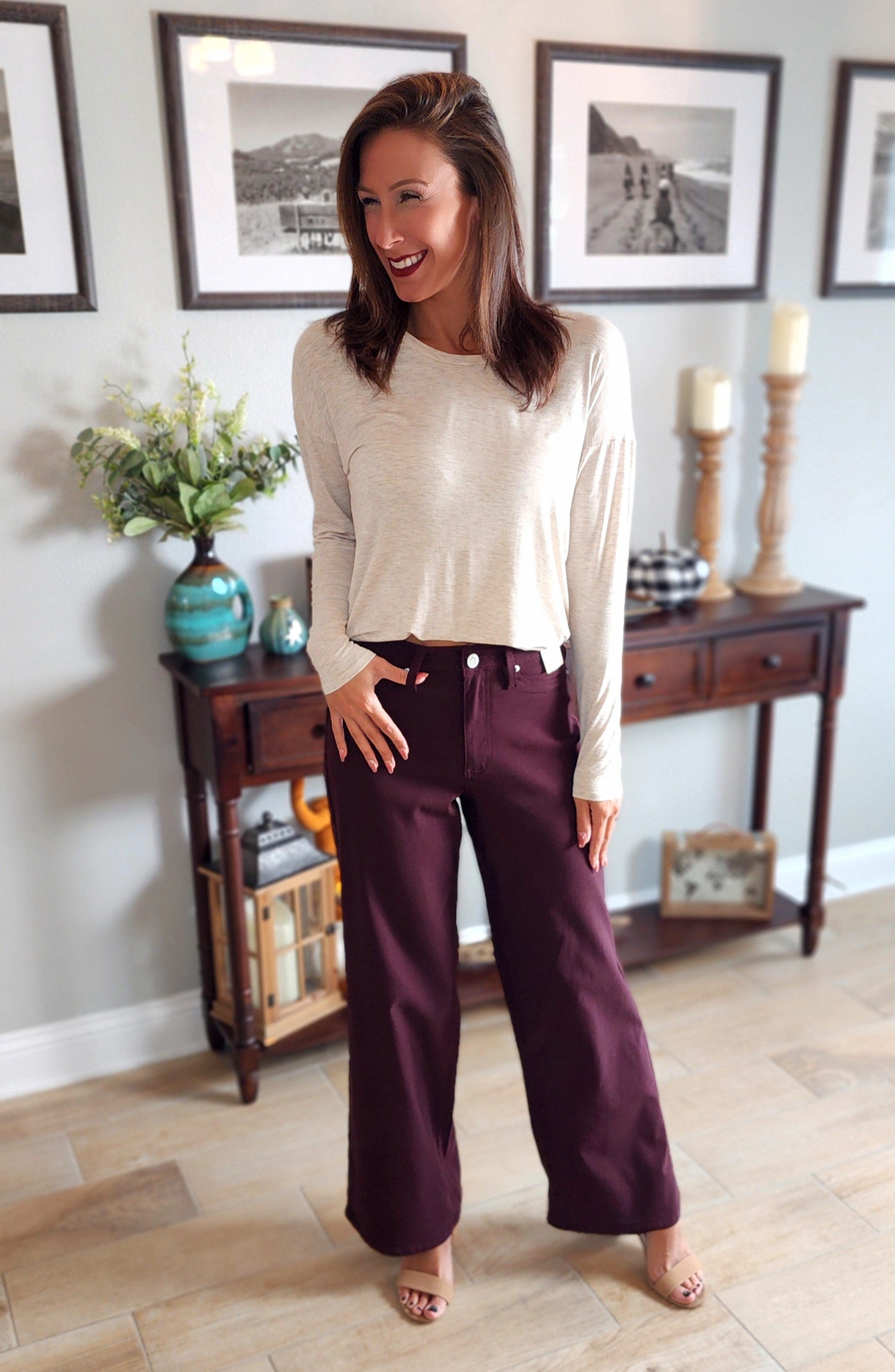 Dark Plum YMI Hyper stretch Wide Leg Denim