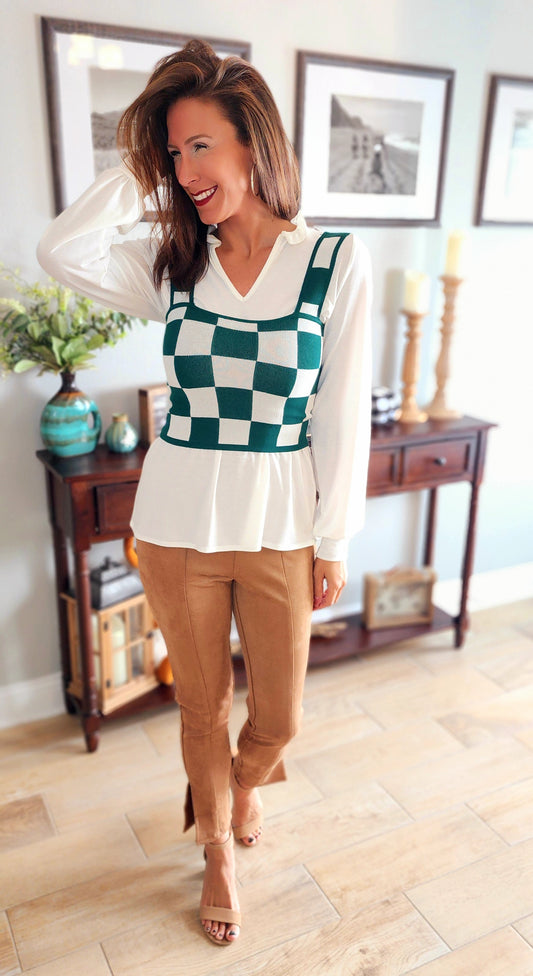 Layer Her Checkered Crop Tank