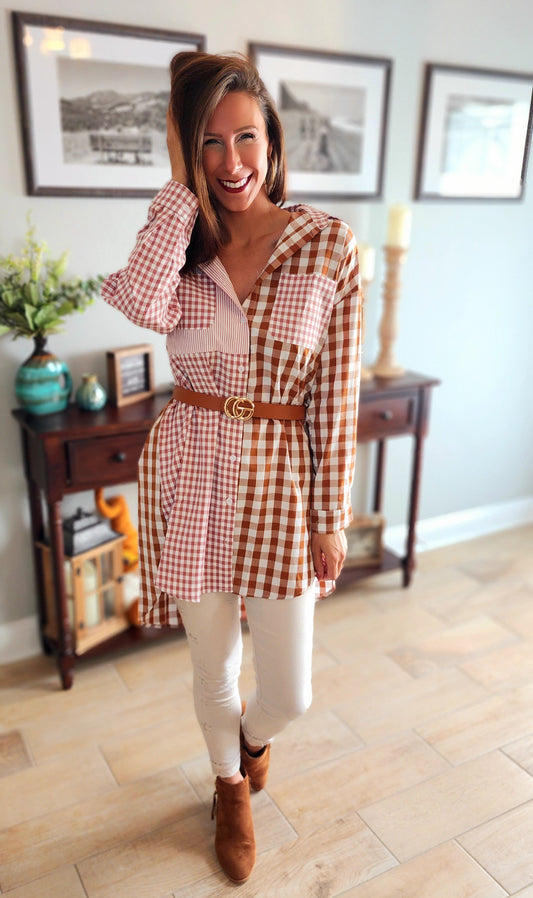 Southern Charm Checkered Block Tunic Top