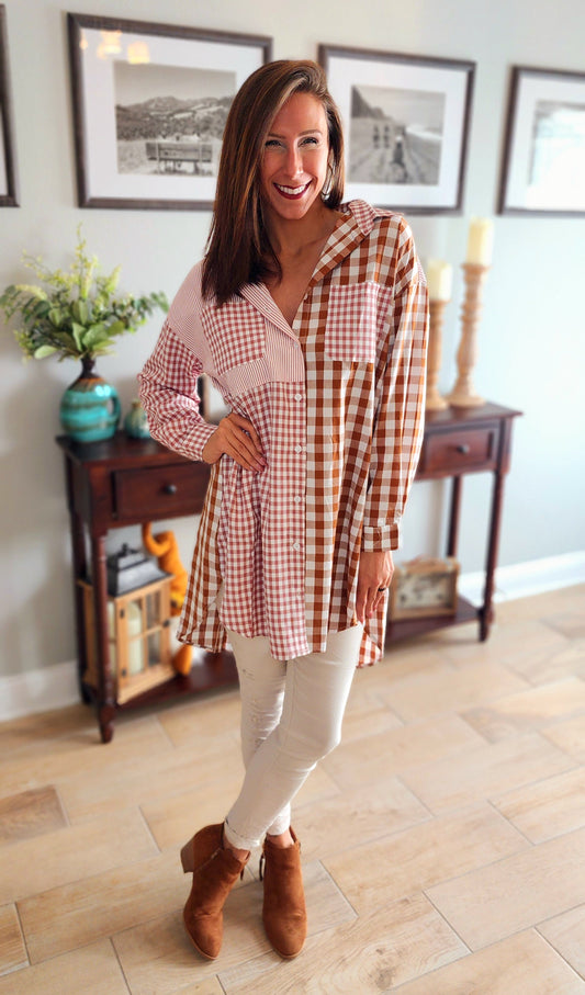 Southern Charm Checkered Block Tunic Top