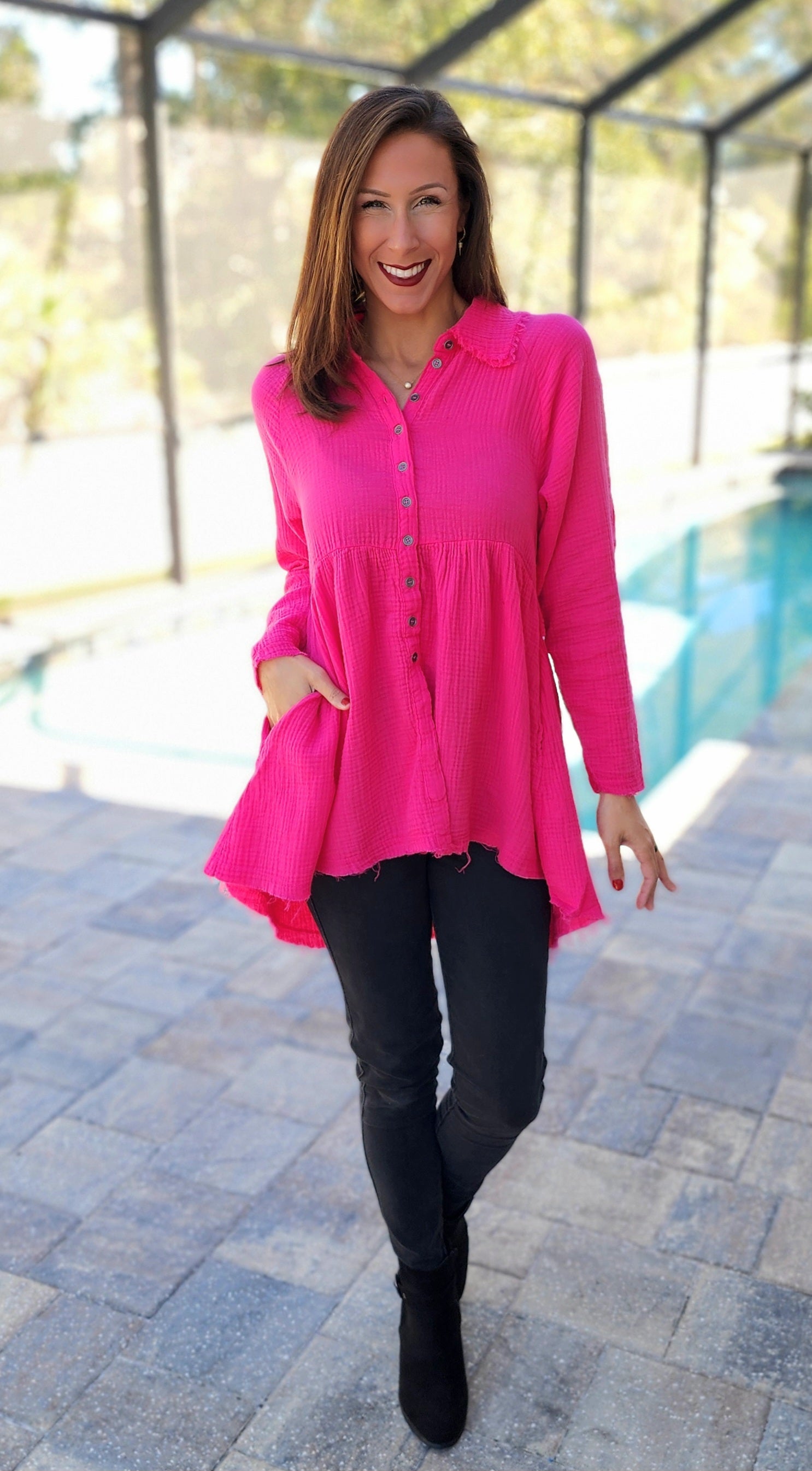 Haute Pink Gauze Tunic Top