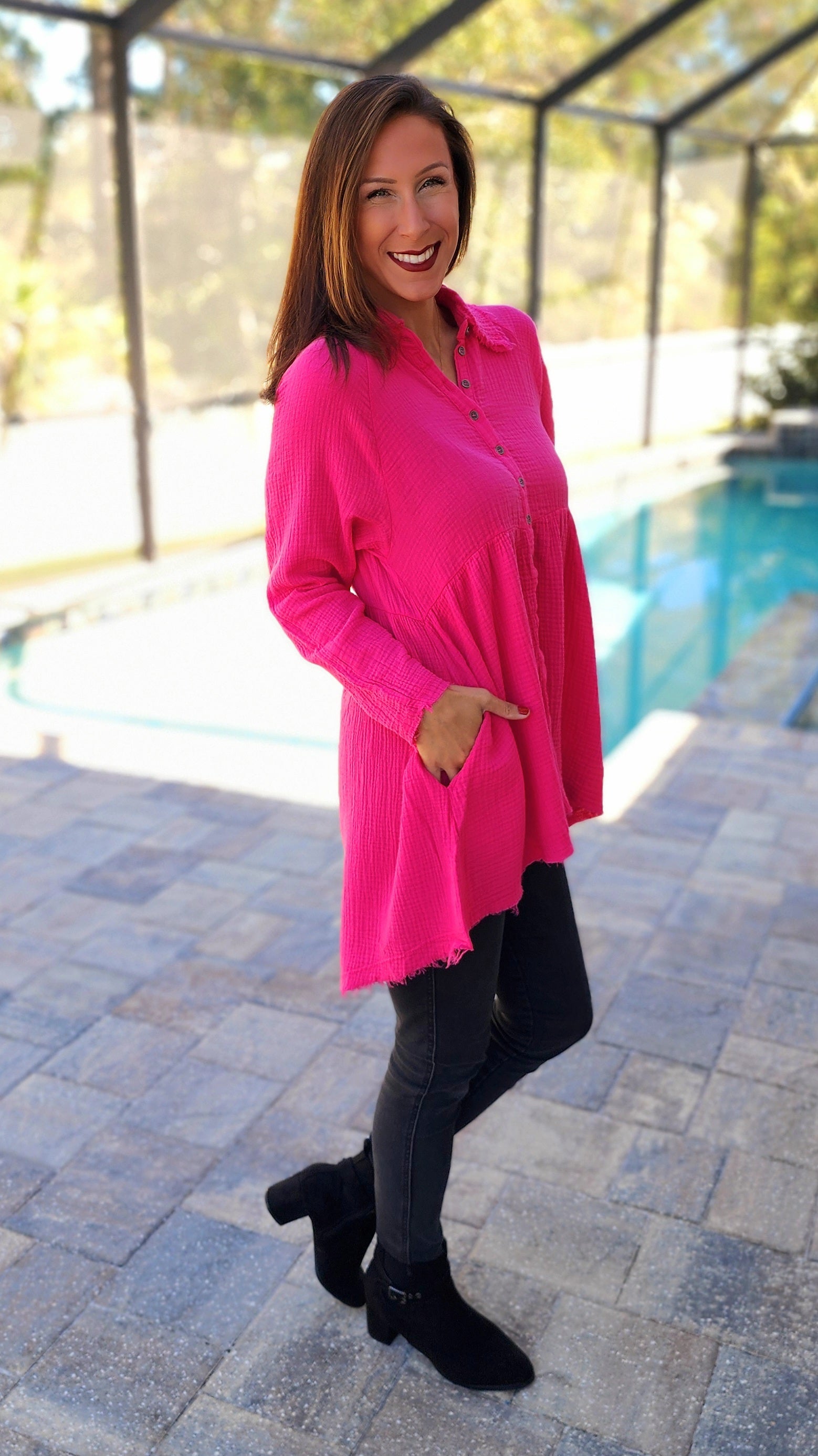 Haute Pink Gauze Tunic Top