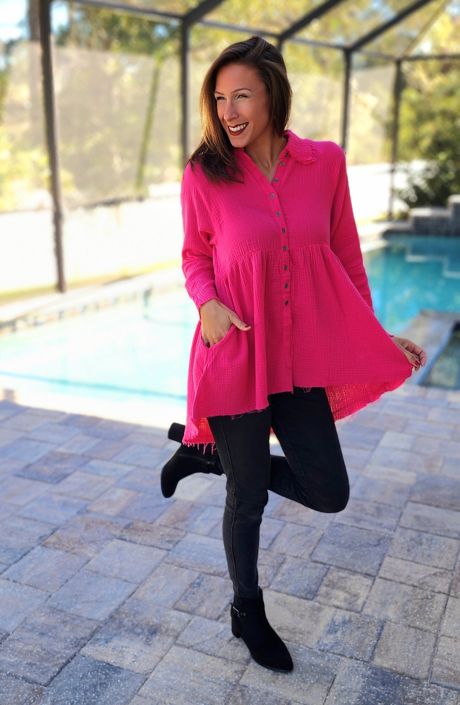 Haute Pink Gauze Tunic Top