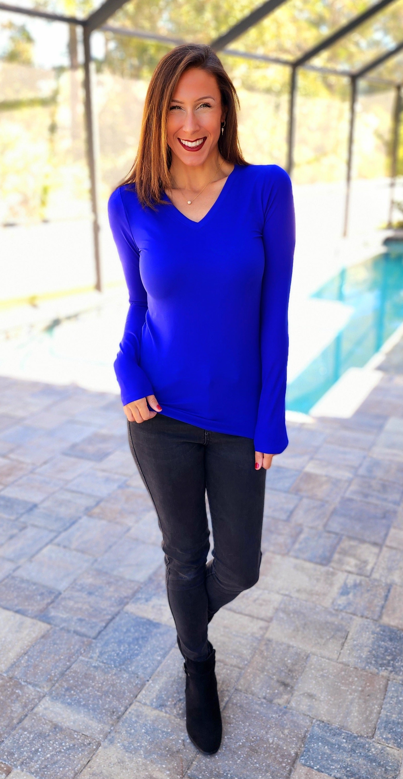 Cobalt Blue Butter Soft V Neck TOp