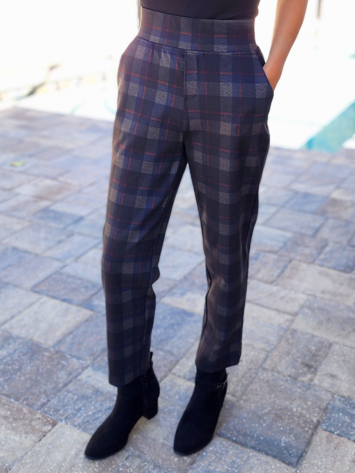 Plaid Pull On Dress Pants