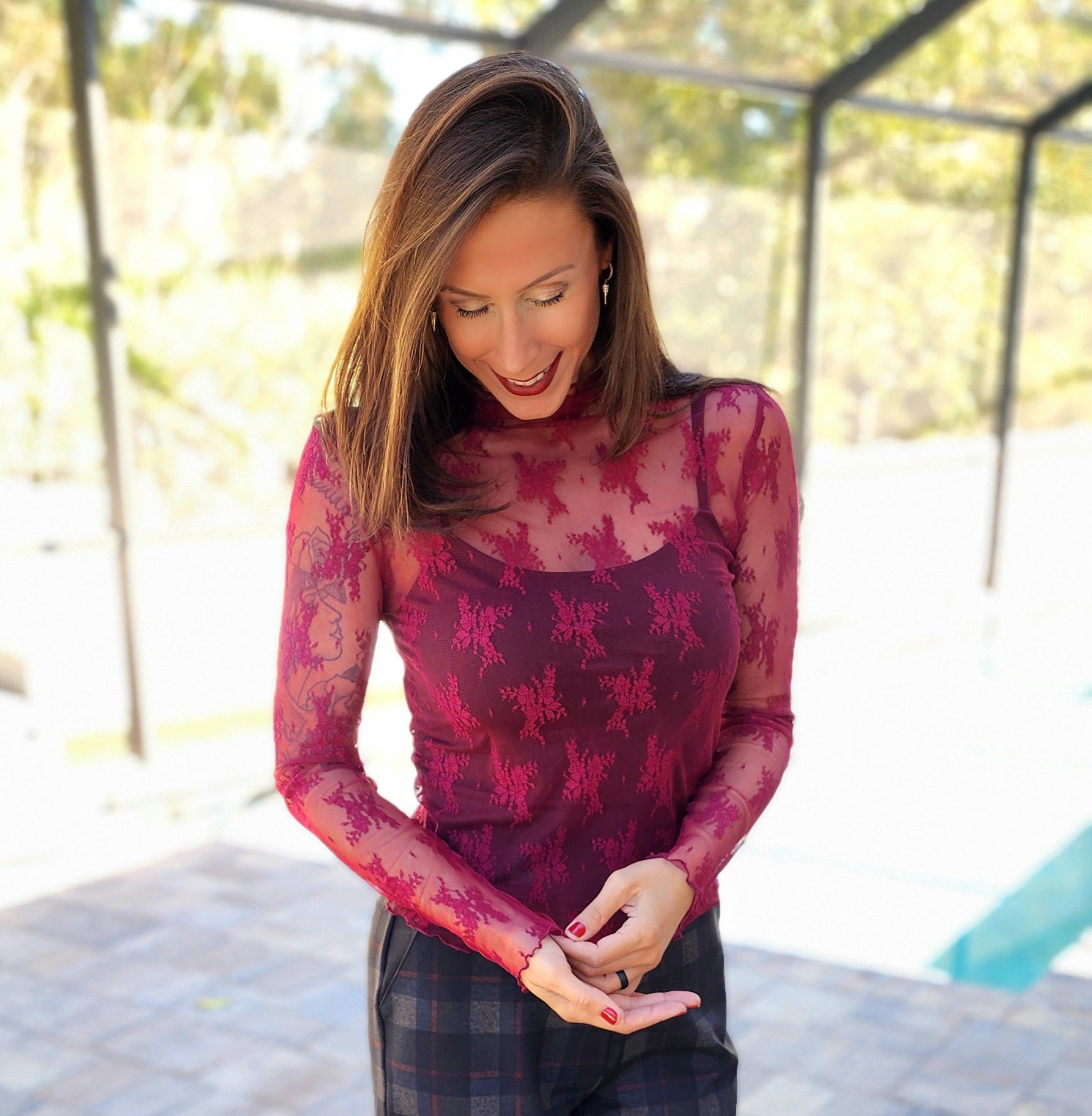 Maroon Lace Layer Top