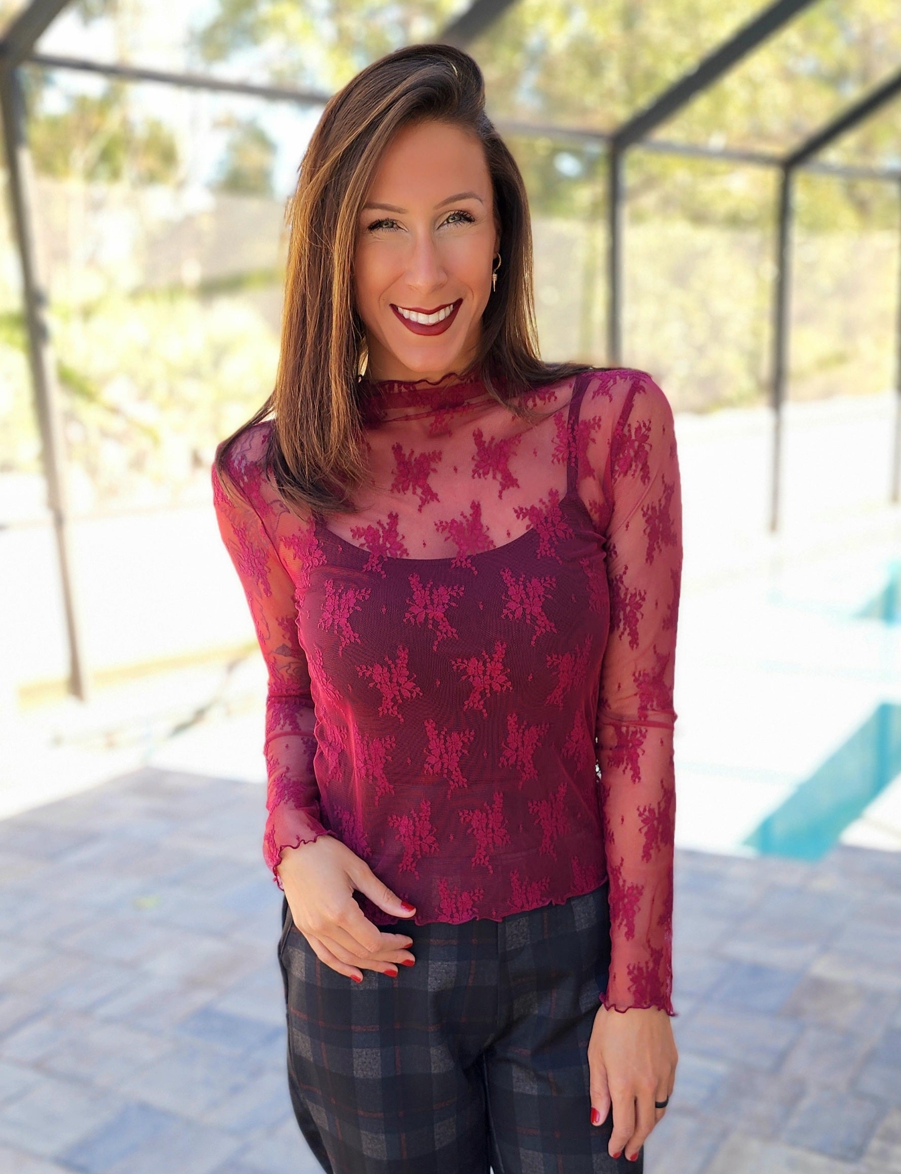 Maroon Lace Layer Top