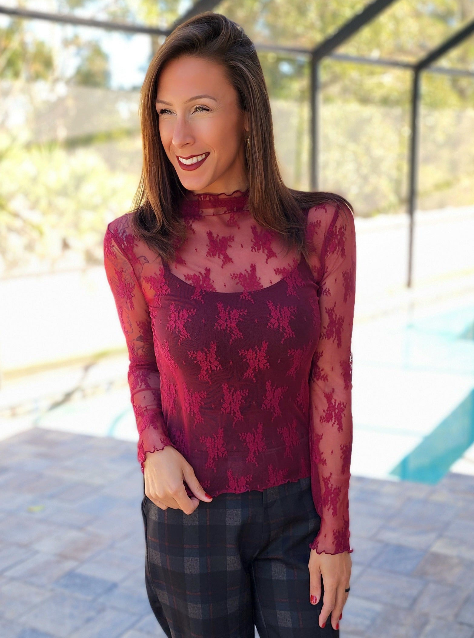 Maroon Lace Layer Top