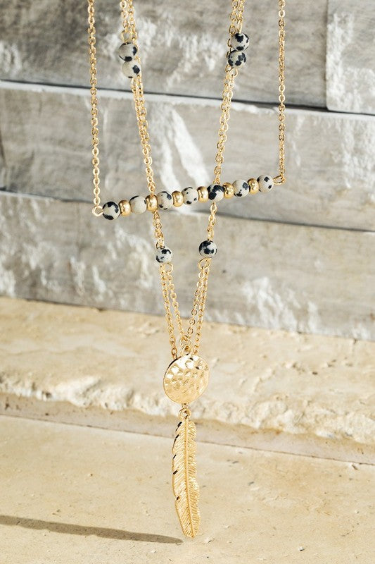 Dalmation Stone Leaf Layered Necklace