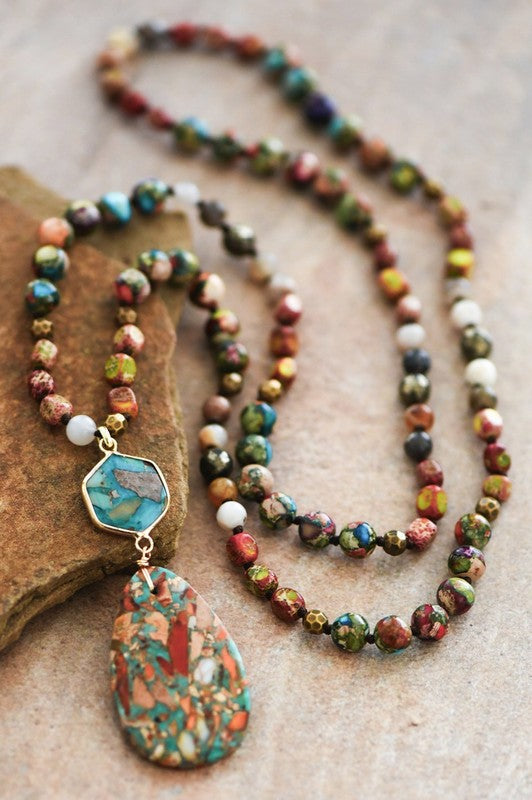 Earth Sun Moon Semi Precious Stone Necklace