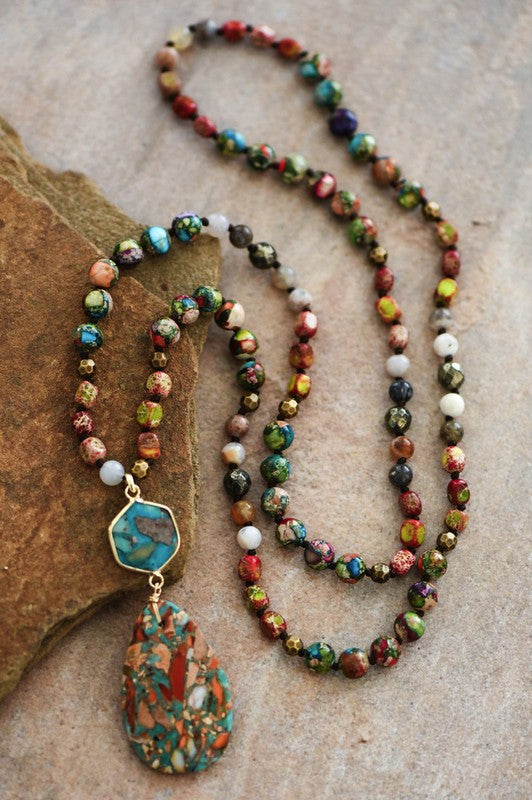 Earth Sun Moon Semi Precious Stone Necklace