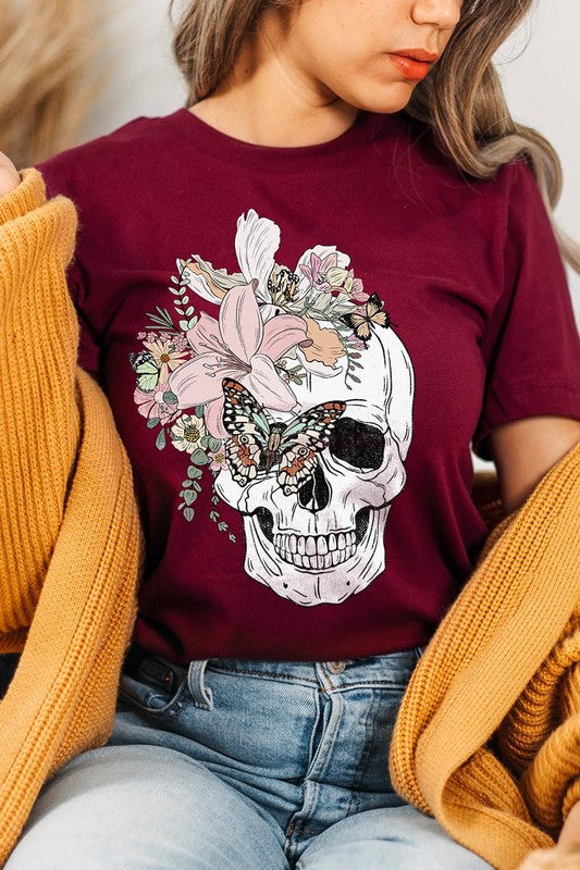 DS-Floral Skull Graphic Tee