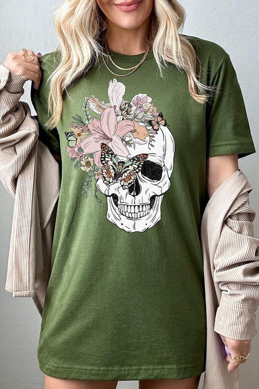 DS-Floral Skull Graphic Tee