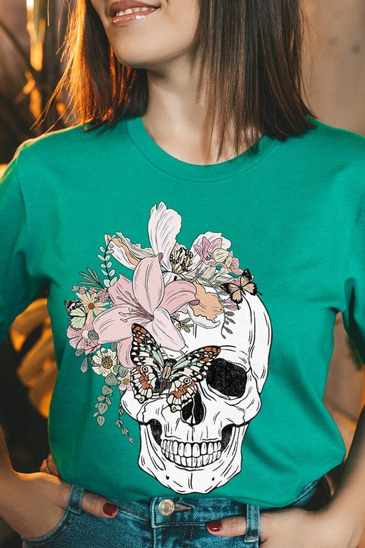 DS-Floral Skull Graphic Tee