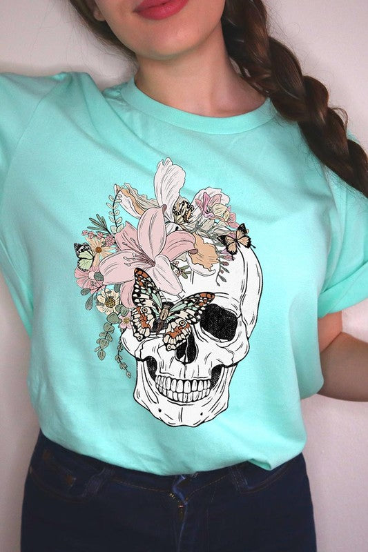 DS-Floral Skull Graphic Tee