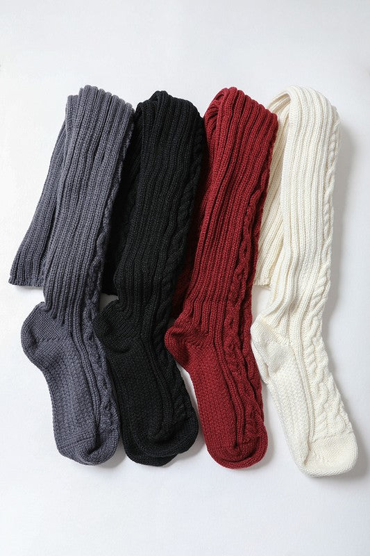 DS-Knee High Cable Knit Socks