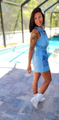 Load image into Gallery viewer, Chambray Halter Geo Romper
